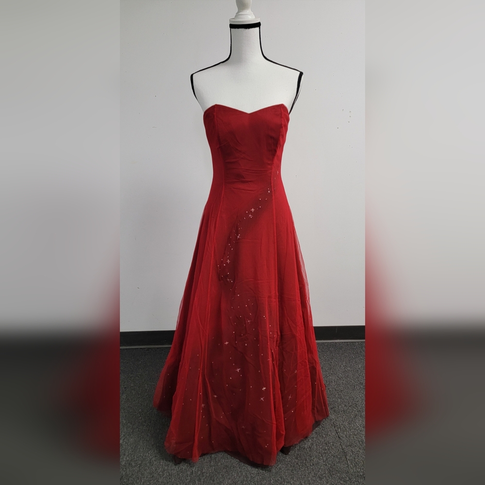 Cassandra Stone Chic Strapless Red Prom Dress